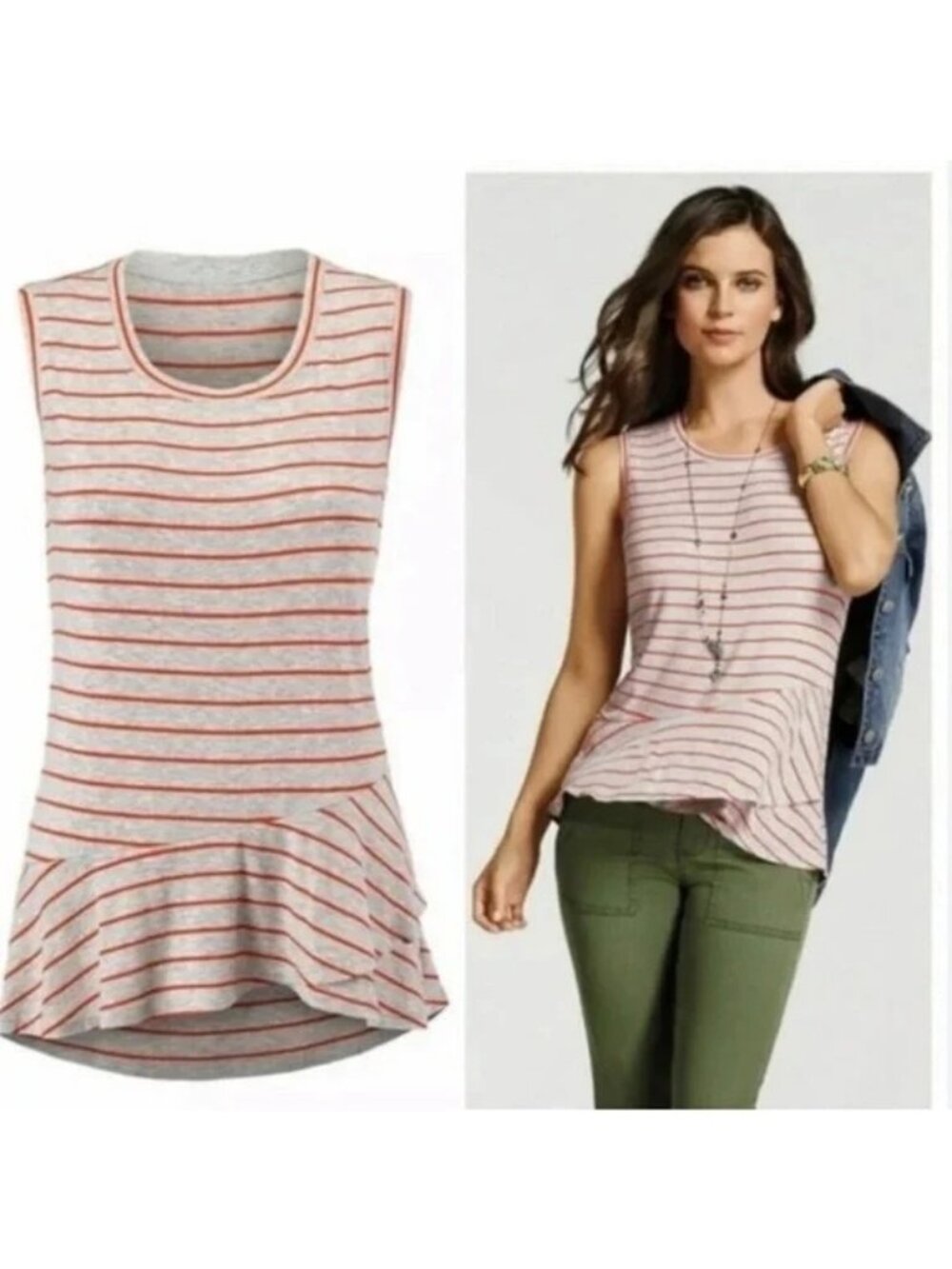 CAbi 5331 Orange Gray Stripe Ruffle Tank Size XS